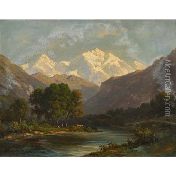 La Jungfrau A Interlaken Oil Painting - Jean Philippe George-Julliard