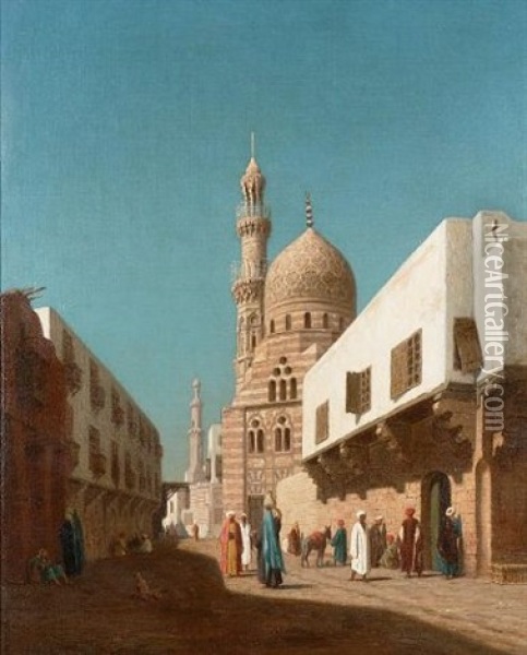 The Qa'it Bey Mosque, Cairo Oil Painting - Louis Emile Pinel De Grandchamp