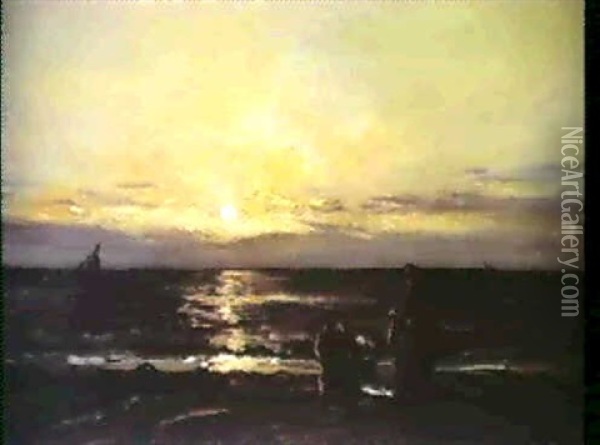 Coucher De Soleil Sur La Mer Oil Painting - Karl Pierre Daubigny