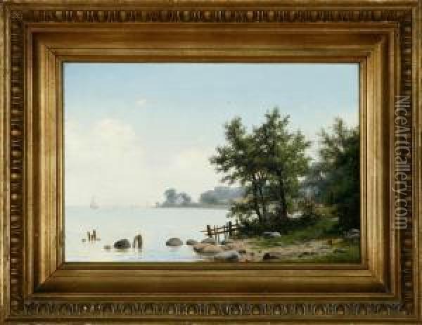 A Danish Summer Coastal Scenery Oil Painting - Axel Thorsen Schovelin