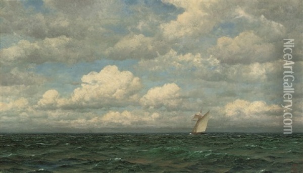 Yachts On The Open Sea (+ Crossing The Horizon; Pair) Oil Painting - Frederick William Meyer