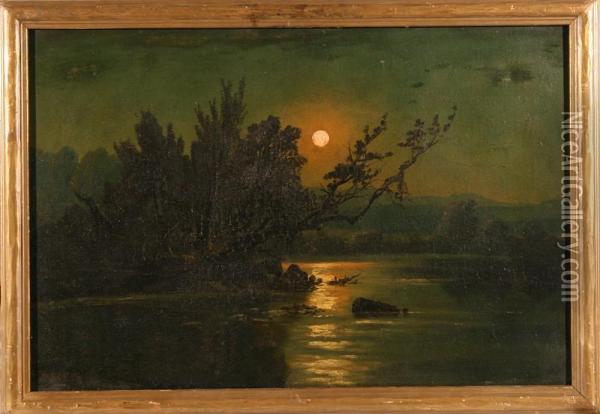 River By Moonlight Oil Painting - Olive Parker Black