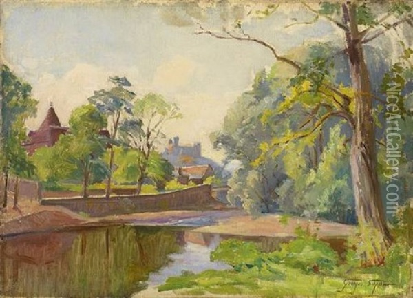 Blick Auf Ein Stadtchen In Fruhlingslandschaft Oil Painting - Georges Schreiber