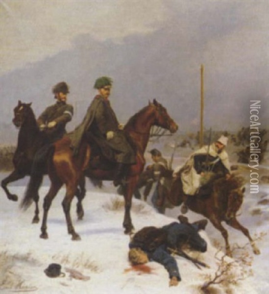 Schlachtszene Mit Kavalleristen Oil Painting - Emil Hunten