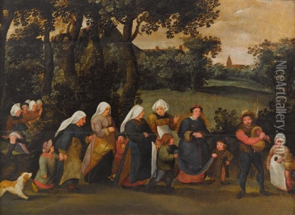 The Bridal Procession Oil Painting - Marten van Cleve the Elder