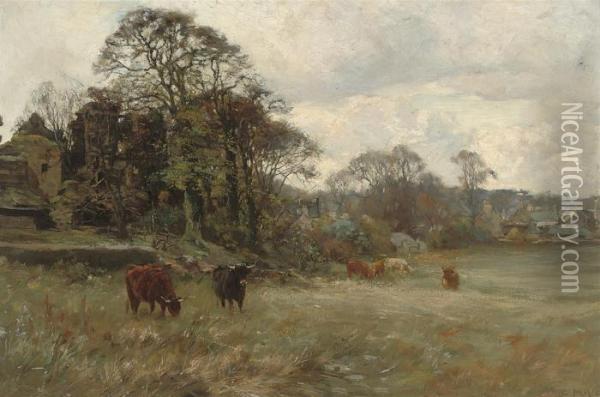 Cattle In A Landscape Oil Painting - Joseph Milner