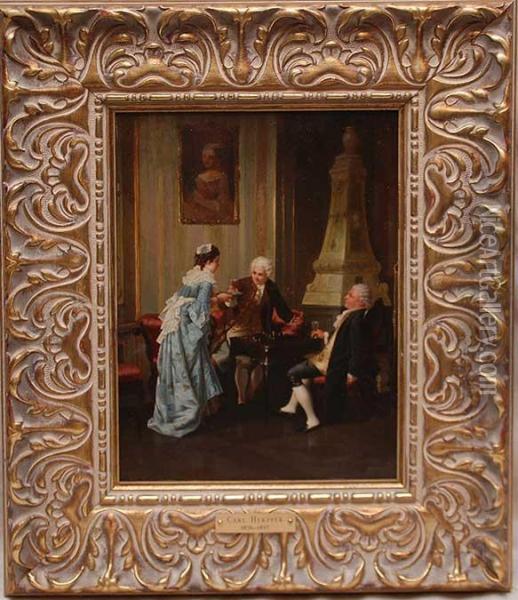 The
 Chess Game Oil Painting - Carl Herpfer