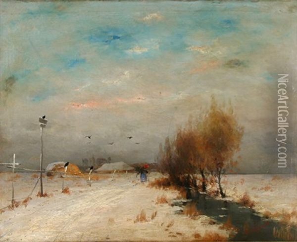 Winter Landscape Oil Painting - Nikolai Grigor'evich Bogdanov