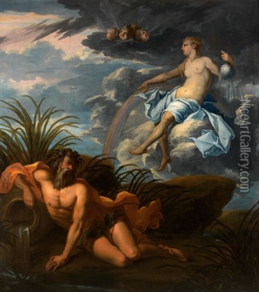 Leda Et Le Cygne, Apollon, Diane Et Latone Et Iris Et Hydaspe (3 Works) Oil Painting - Joseph van den Kerckhove
