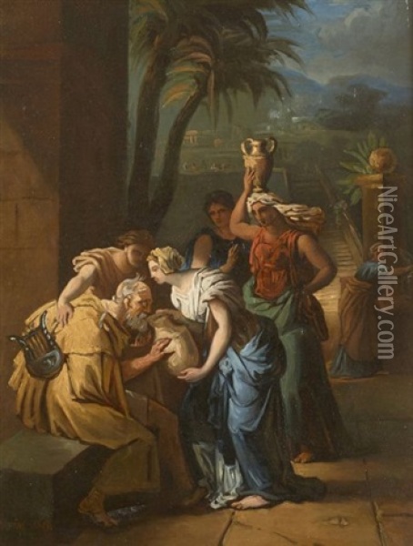 Femmes Grecques Donnant A Boire A Homere Oil Painting - Francois-Joseph Heim