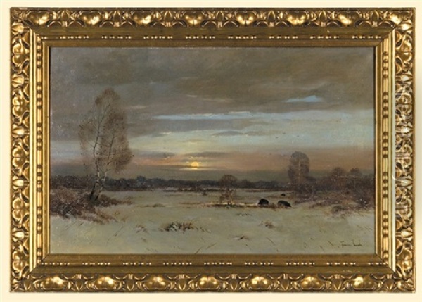 Winter Landscape With Wild-boars Oil Painting - Franz Fuchs