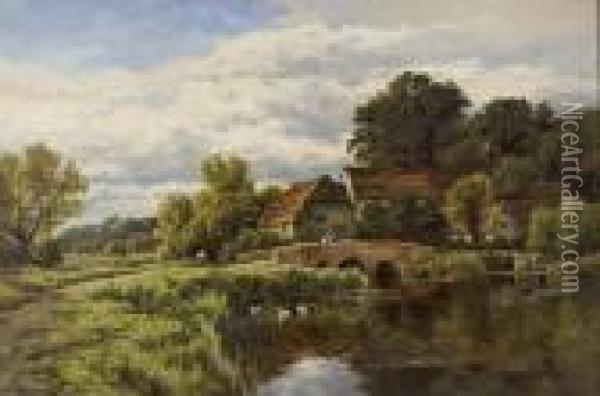 The River Loddon Near Basing, Hampshire Oil Painting - Henry Hillier Parker