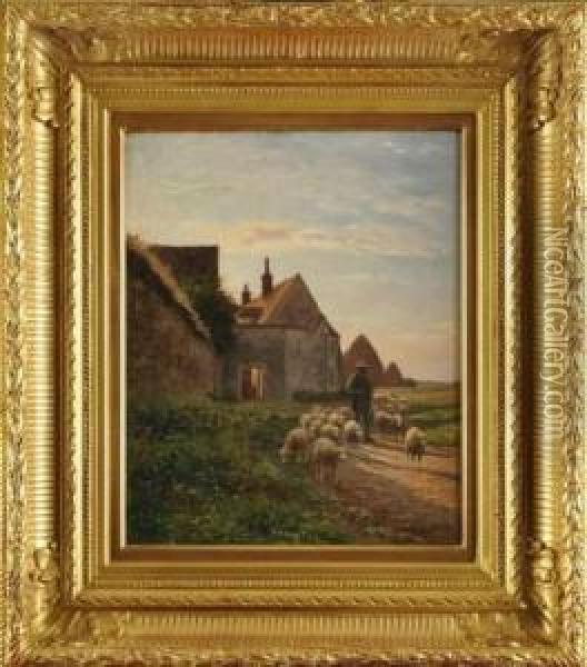 Le Pere Chicoree Sortant De La Ferme Oil Painting - Jean-Ferdinand Chaigneau