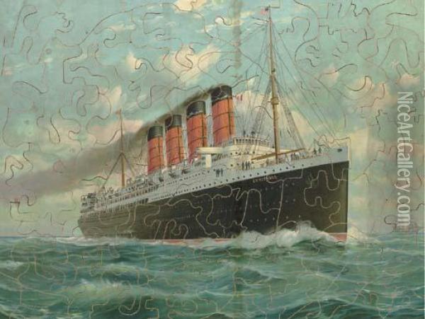 The R.m.s. Lusitania At Sea Oil Painting - Fred Pansing