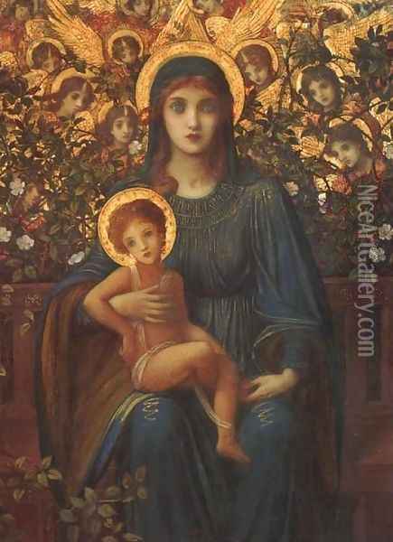 The Madonna and Child with attendant Angels Oil Painting - John Melhuish Strudwick