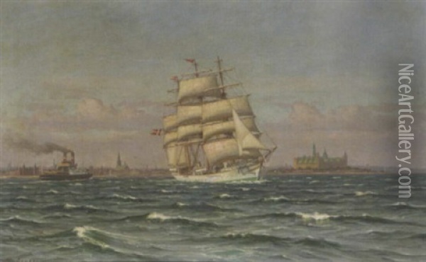 Shipping Off Kronborg Oil Painting - Vilhelm Karl Ferdinand Arnesen