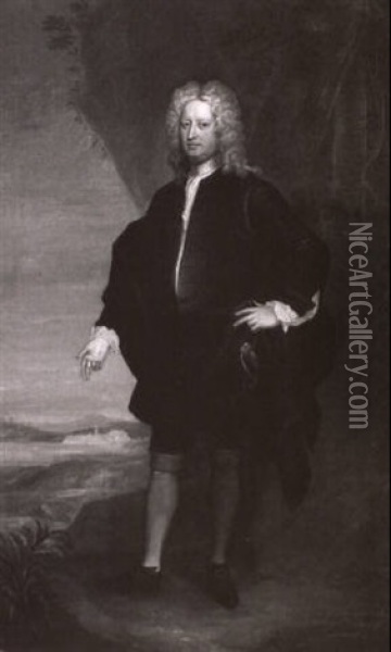 Portrait Of Governor Edward Harrison (1674-1732) Of Balls   Park, Hertford Oil Painting - Charles Jervas