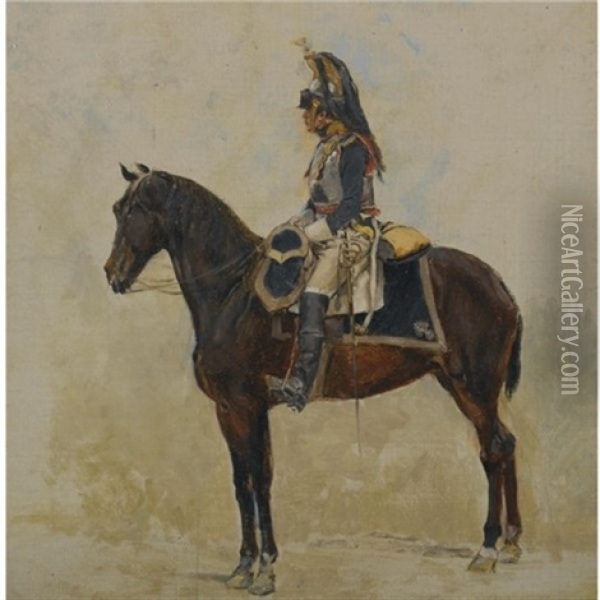 Un Cuirassier Oil Painting - Ernest Meissonier