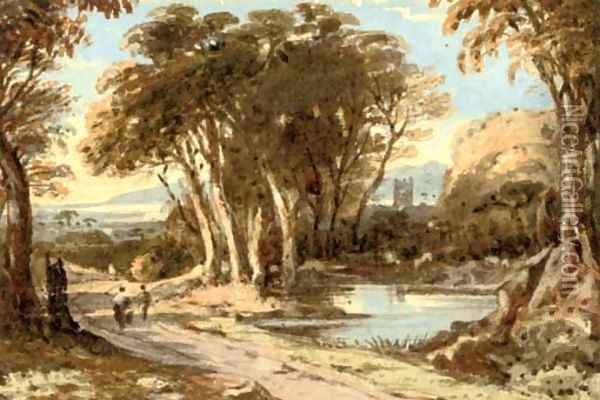 Travellers in an extensive landscape Oil Painting - John Varley