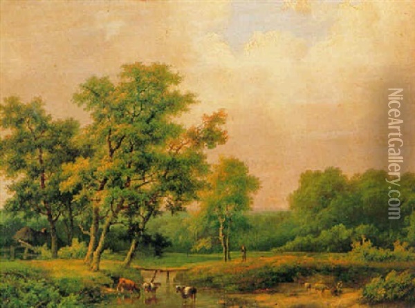 Bosachtig Landschap Met Riviertje Oil Painting - Marinus Adrianus Koekkoek