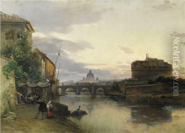 Veduta Di Roma Con Castel Sant'angelo E Il Vaticano Oil Painting - Carl Wuttke