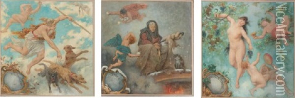 Douze Allegories Representant Les Mois De L'annee (12 Works) Oil Painting - Frederic Theodore Lix