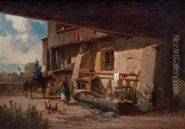 Oberbayrischer Hof Im Sonnenschein Oil Painting - Bernhard Girscher