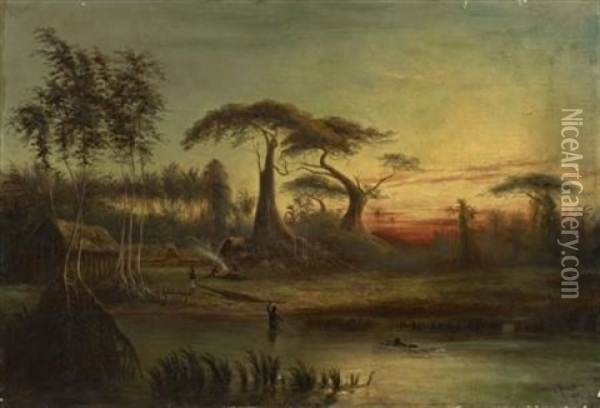 Figures In A Riverside Encampment Oil Painting - Fritz Klingelhoefer