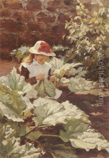 In The Rhubarb Patch Oil Painting - William M. Pratt