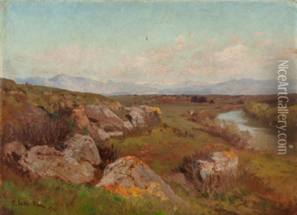 Landscape Outside Rome, 1905 Oil Painting - Pietro Sassi