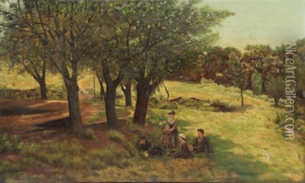 Family Picnic With Dog Oil Painting - Robert Walker Macbeth
