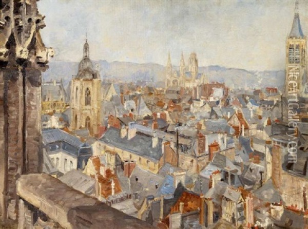 Blick Uber Die Dacher Von Rouen Oil Painting - Ludovic Piette