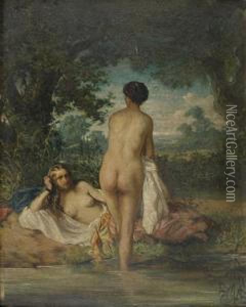 Jeunes Femmes Au Bain Oil Painting - Jean Carolus