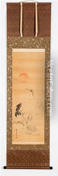 Crane Against Rising Sun Oil Painting -  Ganku