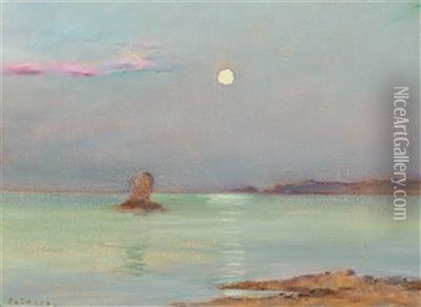 Moon Rising Over The Sea Oil Painting - Ferenc (Francois) Szikszay