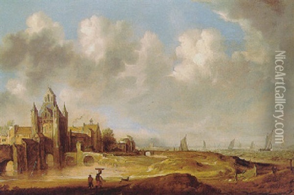 A View Of Elburg From The North Oil Painting - Aert van der Neer