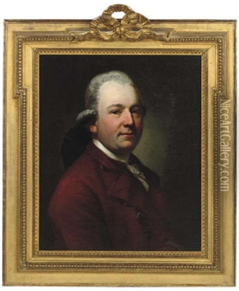 Portrait Of A Gentleman, In A Red Coat And A White Jabot Oil Painting - Anton Graff