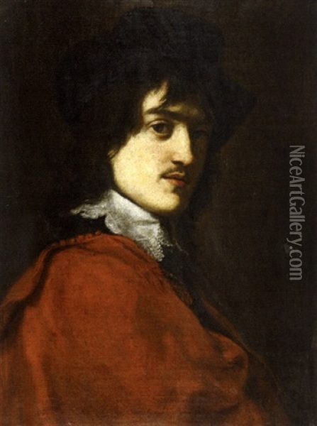 Portrait De Jeune Homme A La Draperie Rouge Oil Painting - Jacob Oost The Younger