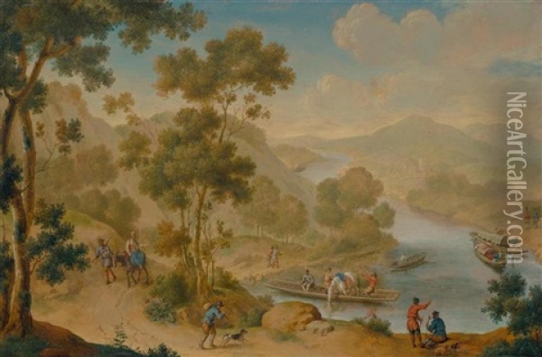 Weite Flusslandschaft Mit Reisenden Oil Painting - Willem van Mieris