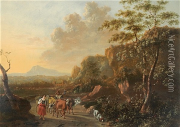 Landschaft Mit Herde Und Hirtin Oil Painting - Willem de Heusch