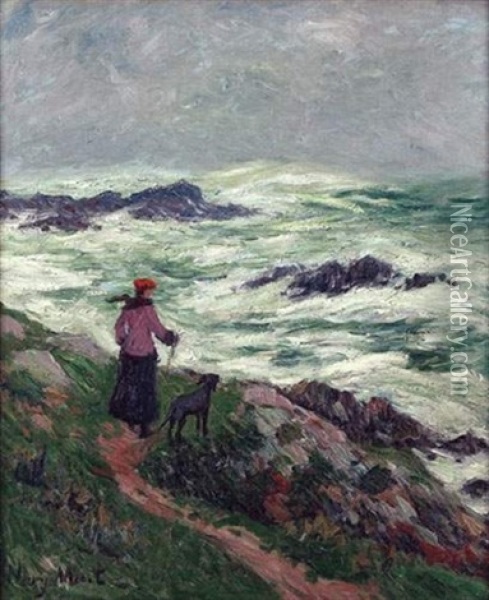 Promenade Sur Le Chemin Des Douaniers Par Grosse Mer Oil Painting - Henry Moret