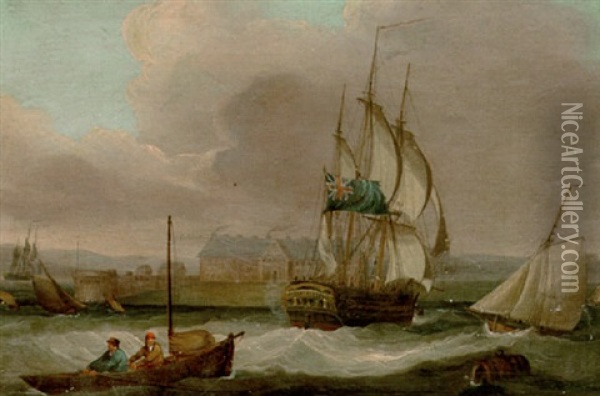 Shipping Off A Headland Oil Painting - Thomas Luny