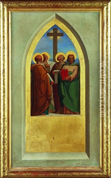 Les Quatre Evangelistes Au Pied De La Croix Oil Painting - Nicolas Auguste Galimard