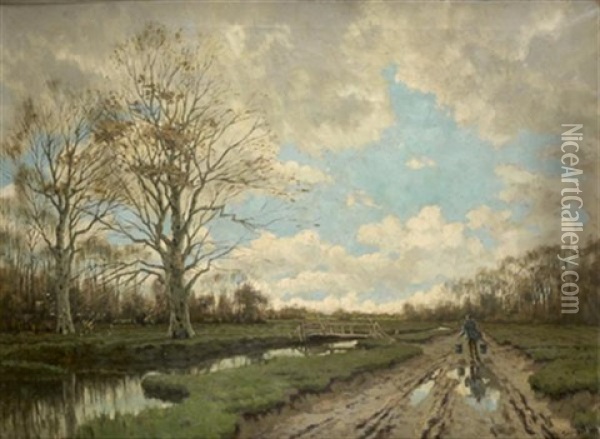 Le Porteur D'eau Dans Un Paysage Automnal Oil Painting - Tinus de Jongh