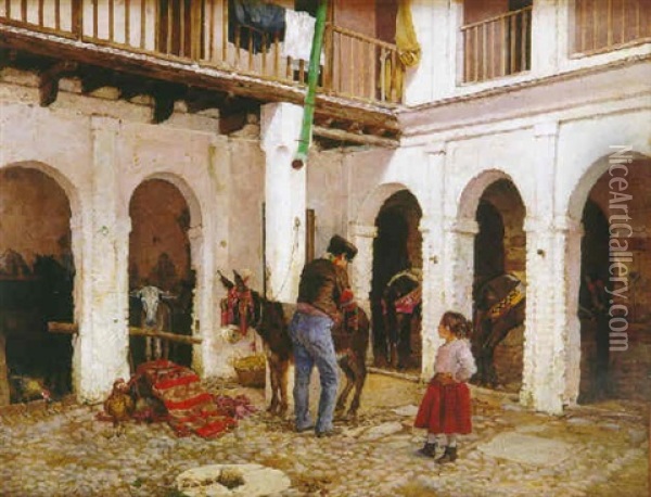 Escena En El Patio Oil Painting - Eduardo Lafore Alfaro