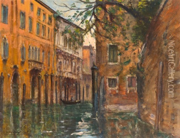 Palazzi An Einem Venezianischen Kanal Oil Painting - Joseph Saint-Germier