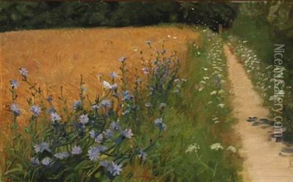 Summer Day At A Field Oil Painting - Agnes Slott-Moller
