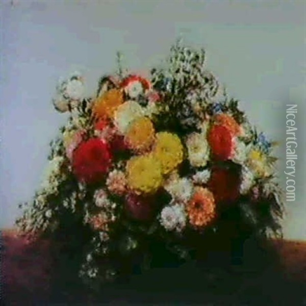 Vase De Fleurs: Dahlias Oil Painting - Henri Fantin-Latour