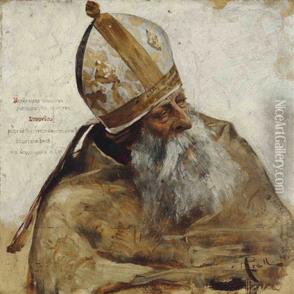 Portrait Of A Bishop Oil Painting - Hermann Prell