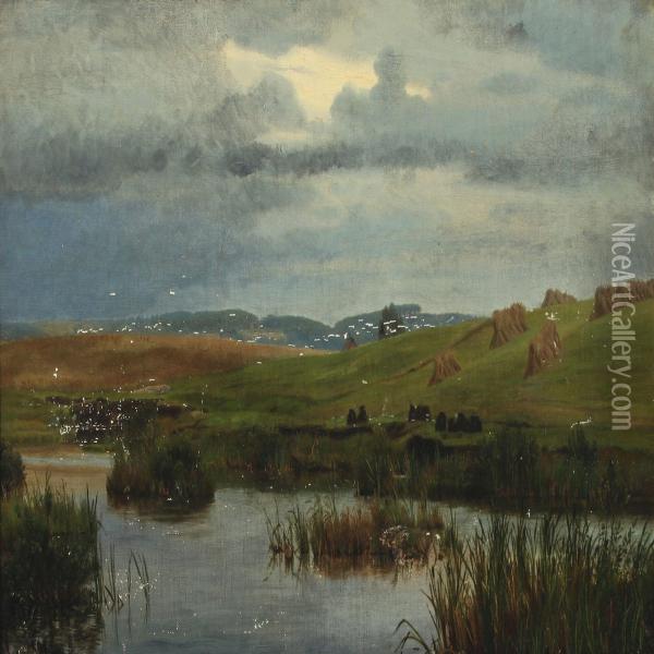 Landscape With Lake Oil Painting - Harald Foss